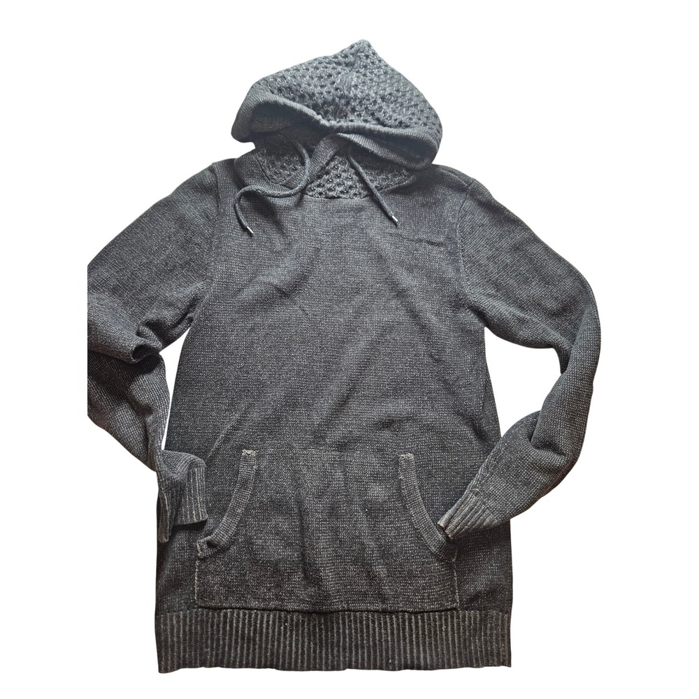 Birch Black Mens Knit Hoodie Sweater Charcoal Gray Pullover Kangaroo Pocket L